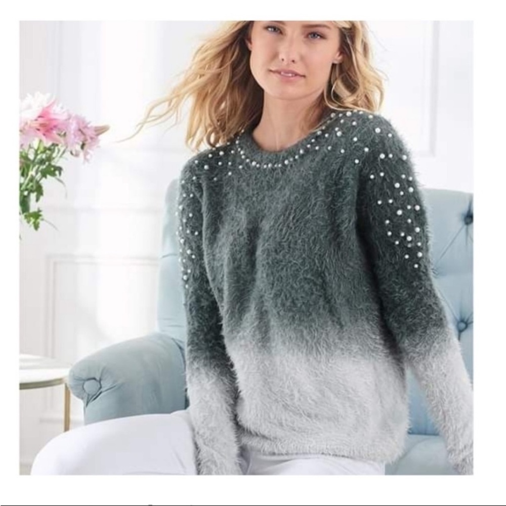 VENUS Cozy Pearl Trim Ombre Sweater Top XL - Picture 2 of 12